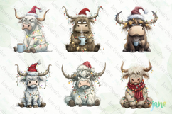 Grumpy Christmas Highland Cow Clipart Bundle Product Image 7