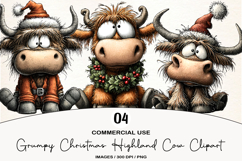 Grumpy Christmas Highland Cow Clipart Product Image 1