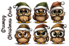 Funny Goth Christmas Clipart Bundle - Cute Grumpy Owls PNG Product Image 3