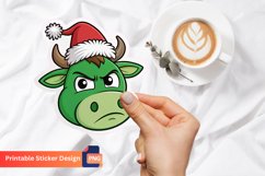 Grumpy Green Cow Christmas Sticker, Funny Cow Holiday Decal Product Image 1