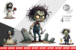 Grumpy Zombie Couple Clipart Product Image 1