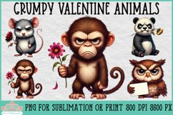 Grumpy Valentine Animals | Sublimation or Print Clipart Product Image 1