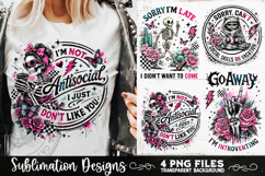 Antisocial Sarcastic PNG Funny Sublimation 4 Designs Product Image 1