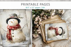 Christmas junk journal, snowman grunge pages Product Image 6