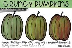 Grungy Pumpkins, 3 Green PNG Illustrated Pumpkins, Halloween Product Image 1