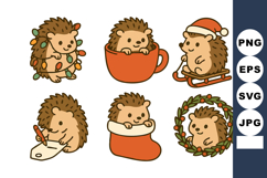 Cute hedgehog Christmas holiday vector with festive decorat Product Image 1