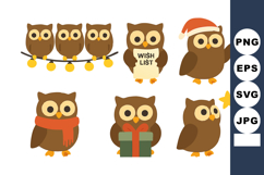 Cute cartoon owls celebrating Christmas with decorations gif Product Image 1