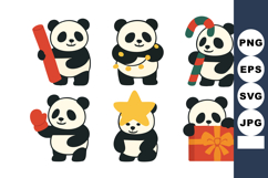 Cute pandas celebrating Christmas with gifts decorations and Product Image 1