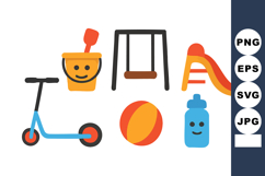 Playground toys vector featuring bucket, swing, slide, scoo Product Image 1