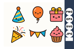 Cute colorful birthday party elements including hat balloon Product Image 1