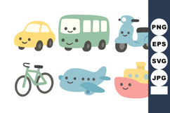 Cute colorful cartoon vehicles including car bus scooter bic Product Image 1