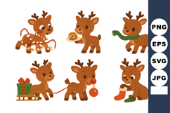 Cute baby reindeer cartoon characters with Christmas gifts a Product Image 1