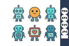 Cute colorful robot characters with smiling faces and heart Product Image 1