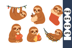 Cute sloth cartoon characters doing different activities wit Product Image 1