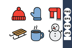 Winter accessories warm hat mitten scarf sled hot drink snow Product Image 1