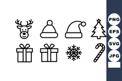 Christmas holiday icons including reindeer, hats, tree, gift Product Image 1