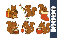 Cute squirrel cartoon with christmas gifts ornament drum an Product Image 1