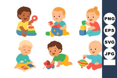 Babies playing with colorful toys and blocks early childhood Product Image 1