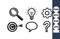 Hand-drawn business icons including magnifying glass, light Product Image 1