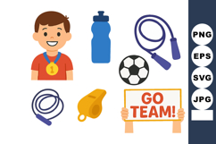 Boy athlete with medal, sports equipment, water bottle, whis Product Image 1