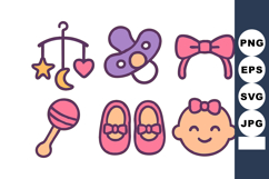 Baby essentials vector with pacifier, rattle, shoes, bow an Product Image 1