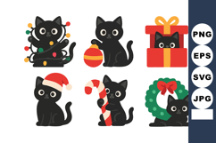 Black cat with Christmas decorations playing with lights gif Product Image 1
