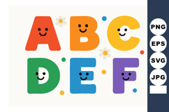 Alphabet letters ABCDEF with smiling faces and colorful chee Product Image 1