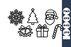 Christmas holiday icons set with Santa Claus snowflake tree Product Image 1