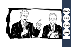 Two men speaking and taking notes during formal event vector Product Image 1