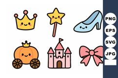 Cute princess crown magic wand pink castle pumpkin carriage Product Image 1