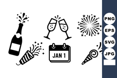 New Year Celebration Icons with Champagne Bottle Glasses Cal Product Image 1