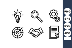 Business strategy icons including lightbulb idea magnifier m Product Image 1