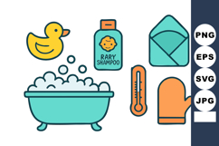 Baby bath time essentials with rubber duck shampoo thermomet Product Image 1