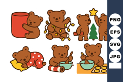 Cute brown bears performing Christmas activities with decora Product Image 1