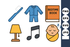 Baby bedtime routine items with pajamas toothbrush lamp musi Product Image 1