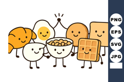 Cute breakfast food characters with happy faces including cr Product Image 1