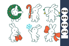 Cute white rabbits holding Christmas wreath candy cane light Product Image 1