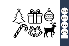 Christmas holiday icons set with tree gift candy cane bells Product Image 1