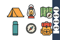 Camping equipment with tent lantern map compass backpack an Product Image 1