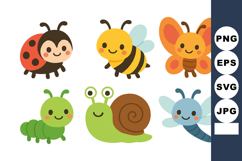 Cute colorful cartoon insects and bugs with friendly faces a Product Image 1