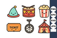 Cute cartoon party hat drum popcorn ticket unicycle circus t Product Image 1