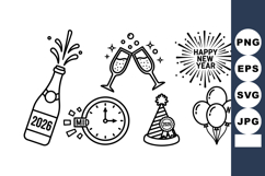 New Year 2026 celebration vector with champagne clock party Product Image 1