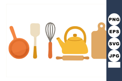 Kitchen utensils and tools flat vector including frying pan Product Image 1
