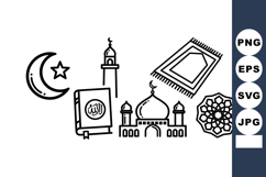 Islamic religious symbols vector set with mosque, crescent m Product Image 1