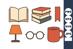 Stack of books with open book lamp glasses coffee cup and bo Product Image 1