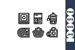 Set of six black outline cinema and movie related icons with Product Image 1