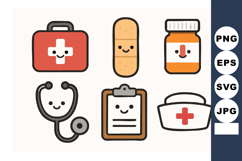 Cute Medical Healthcare Icons Including First Aid Kit Bandag Product Image 1
