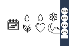 Calendar leaf water drop heart flower moon cloud outline vec Product Image 1