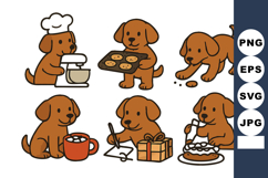 Cute brown puppies baking cookies and enjoying coffee with g Product Image 1