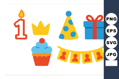 Birthday party icons with candle cupcake crown gift and part Product Image 1
